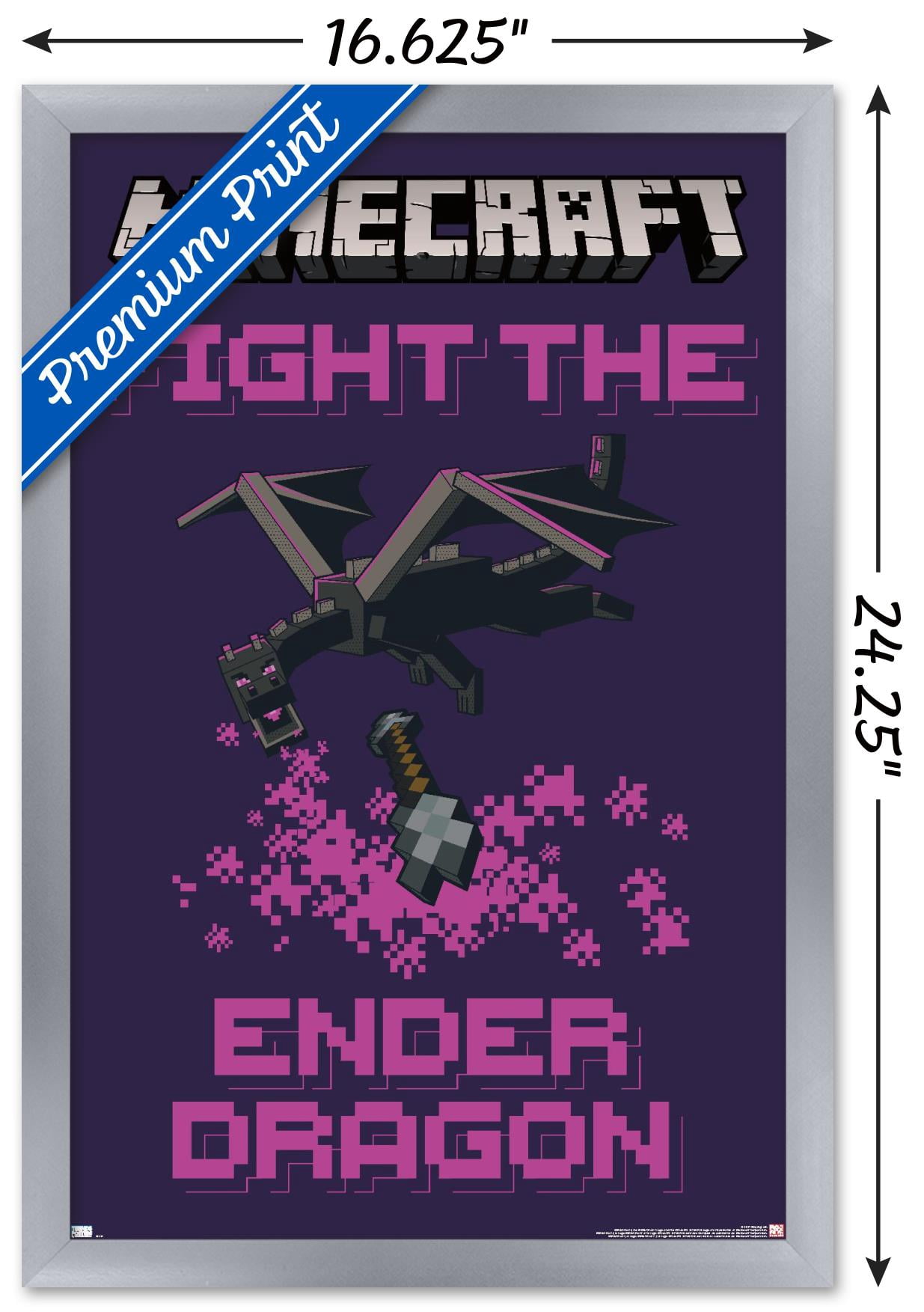 Minecraft - Fight The Ender Dragon Wall Poster, 14.725" x 22.375", Framed