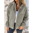 thumbnail image 5 of Women'S Solid Color Corduroy Jacket Minimalist Style Hooded Zip Front Coat Casual Outerwear Khaki M, 5 of 8