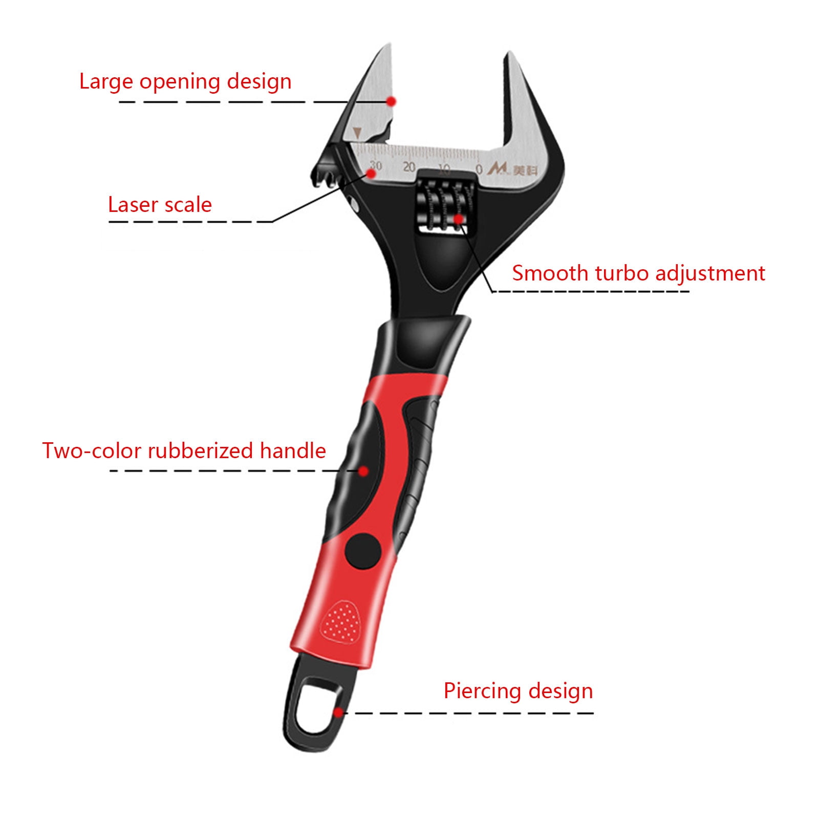 MOMOJIA Short Handle Adjustable Wrench Large Opening Spanner for Bathroom Auto Repairing