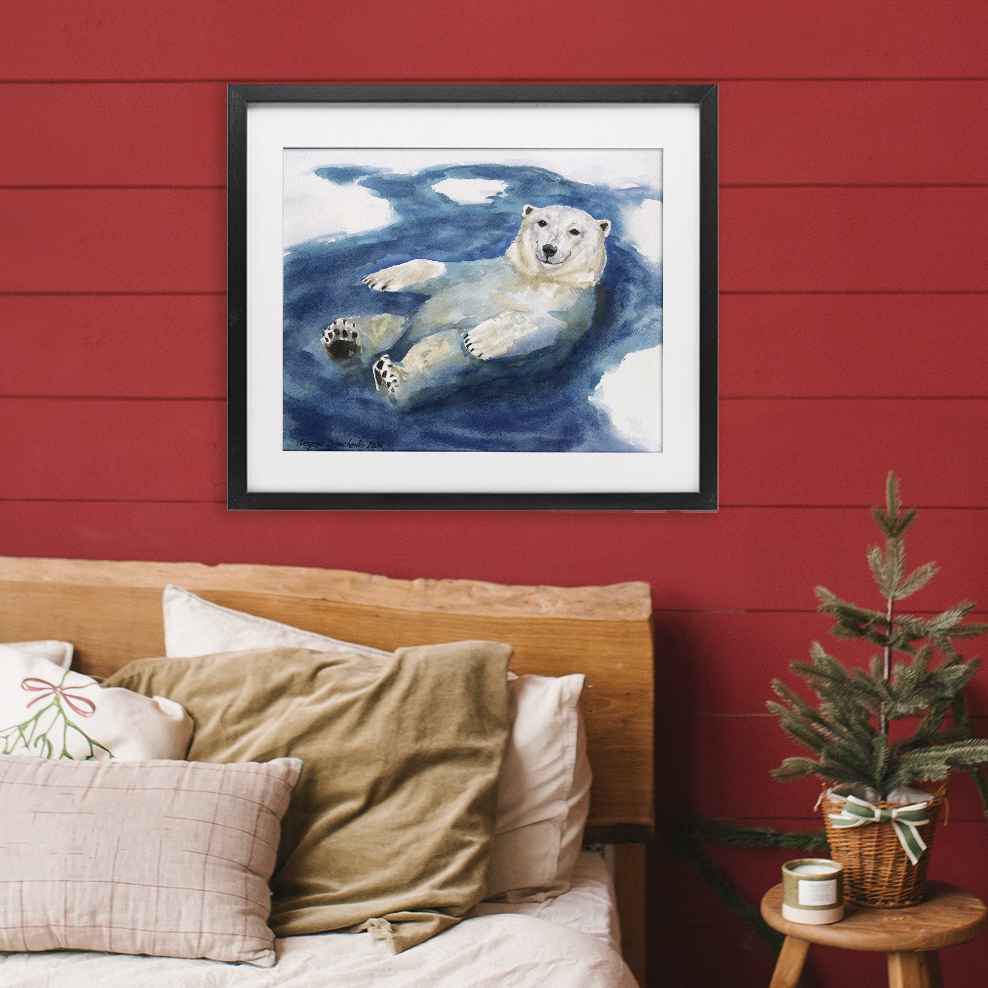 Stupell Industries Polar Bear Icy Bath Time Black Framed Print Under Glass, design by George Dyachenko