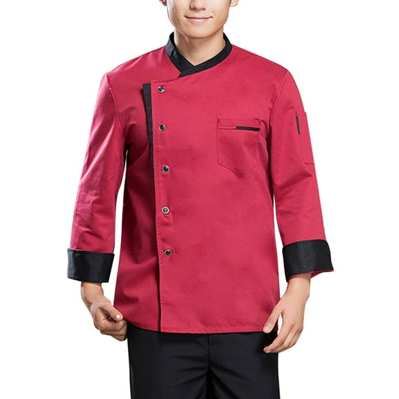 Thinsony Chef Jacket Unisex-Adult Long Sleeved Wear Resistance Fast Color Easy Clean Mens Work Jacket for Autumn and Winter Restaurant Red XXL