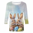 thumbnail image 3 of Xuyuer Easter Women's Graphic Tee Round Neck Drop Shoulder Trendy Summer T Shirt 3/4 Sleeve Vintage Print Top 2026, 3 of 5