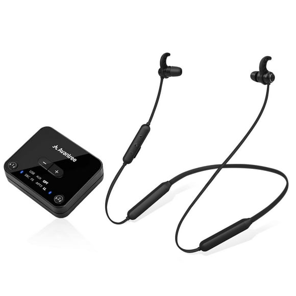 Avantree HT4186 - Auriculares inalámbricos para ver televisión, juego de auriculares con banda para el cuello con transmisor Bluetooth para audio digital óptico, RCA, televisores con puerto auxiliar d