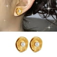 thumbnail image 2 of Fogun Vintage Styles Gold Plated Sturdy Stainless Steel Earrings for Women with Double Layer Imitation Pearls Designs, 2 of 2