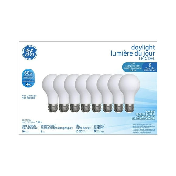 General Electric 8W LED A19 Daylight Glass Light Bulb