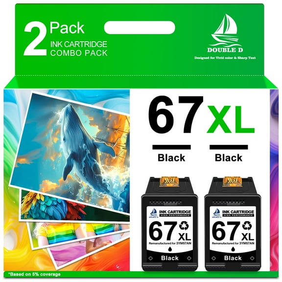 67XL Ink Cartridges Compatible for HP 67 Black Ink Cartridge for DeskJet 2700e 2752e Printer, 2-Pack