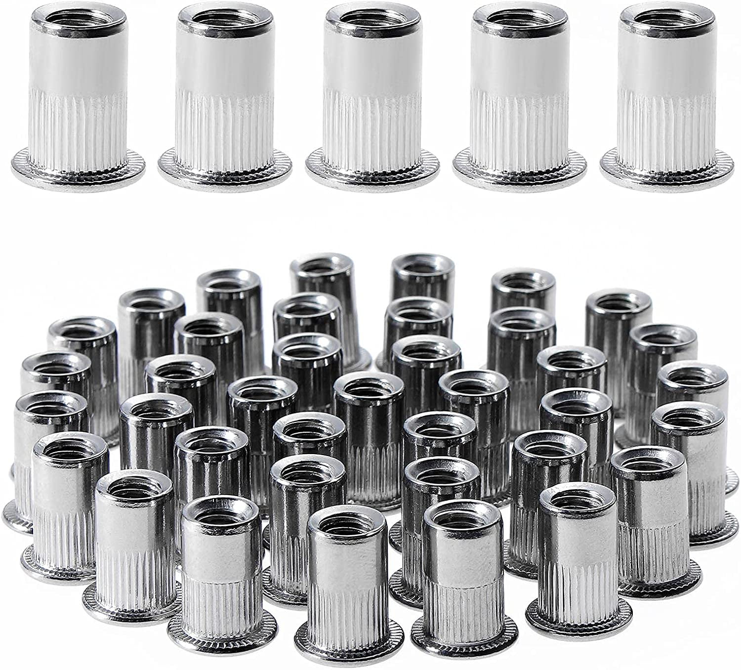 Pack of 50 flat head stainless steel (304) pull rivet nuts M8 vertical