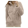thumbnail image 1 of MKLEKYY Veste Marron pour Femmes Veste Unie Col à Fermeture à Glissière Confortable, 1 of 3
