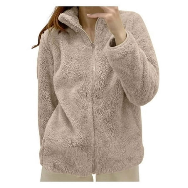 MKLEKYY Veste Marron pour Femmes Veste Unie Col à Fermeture à Glissière Confortable