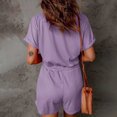 thumbnail image 7 of FAIWAD Womens Elastic Short Rompers V Neck Short Sleeve with Pockets Comfy Jumpsuit with Drawstring (Large, Purple), 7 of 7