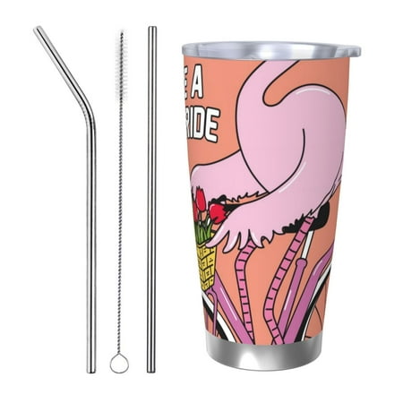 

Cauagu Flamingo Riding a Bicycle Pattern 20oz Tumbler Stainless Steel Vacuum Insulated Tumbler with Lid Insulated Coffee Mug Thermal Cup with Splash Proof Sliding Lid-Straw Three-piece Set