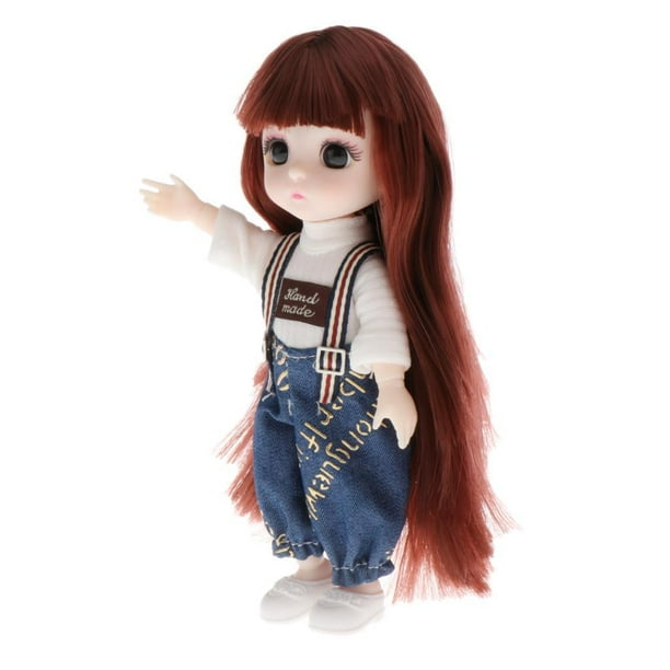Muñeca BJD de 6 pulgadas con articulaciones esféricas, conjunto completo con cabello largo, falda y zapatos, muñeca OB11 Estilo6