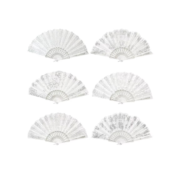 Set of 12 x white silver folding Fans w/Gift Bags for Party Favors, Party Decor, Church, Baptism, First Communion,