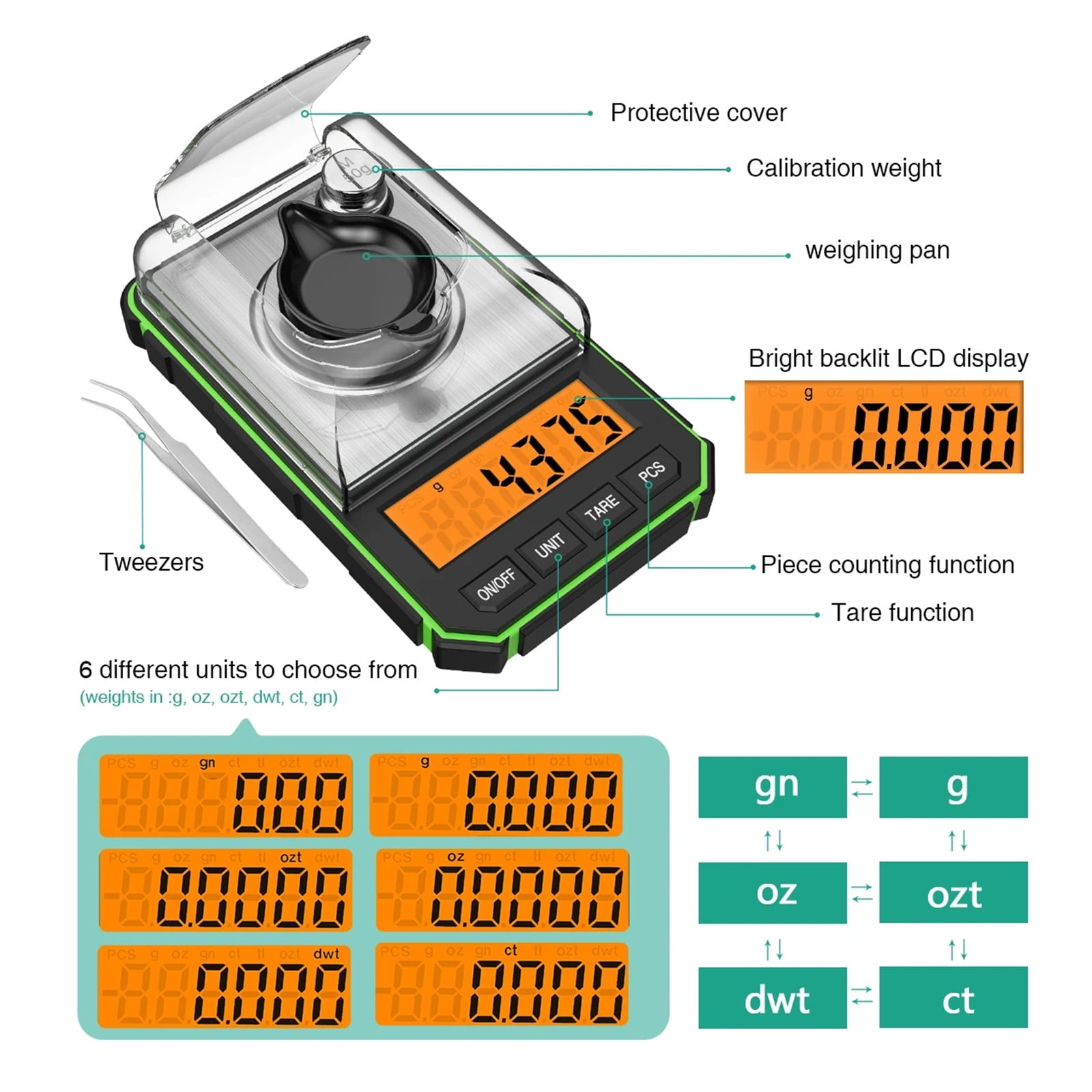 0.001g Jewelry Scale 50g Electronic LCD Display Scale Mini Pocket Digital Scales Milligram Scale Balance ,Simple Operation