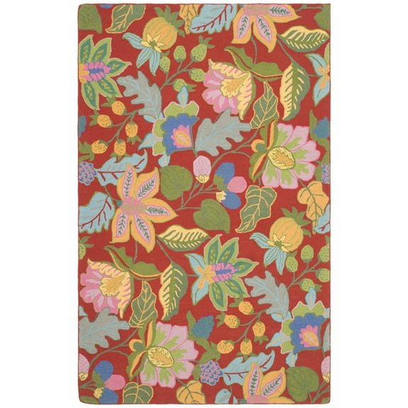 SAFAVIEH Jardin Coriander Floral Wool Area Rug, Red/Multi, 6' x 6' Round