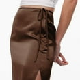 thumbnail image 6 of Riforla Women Satin Skirt High Waist Slit Zipper Straight Solid Color Temperament Long Skirt Skirts for Women Brown L, 6 of 8