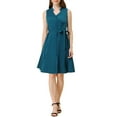thumbnail image 2 of Allegra K Women's Solid Sleeveless V Neck Summer Midi Button Front Tie Waist Midi Dress, 2 of 6