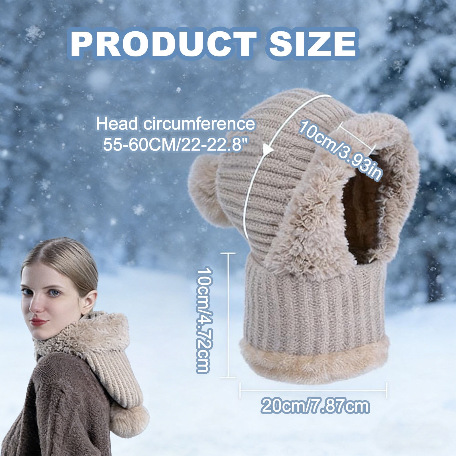 3 in 1 Beanie Hat For Women, Fleece Lined Knit Beanie Hat with Scarf and Mask, Fall Winter Warm Knitted Ski Scarf and Mask Set for Cold Weather