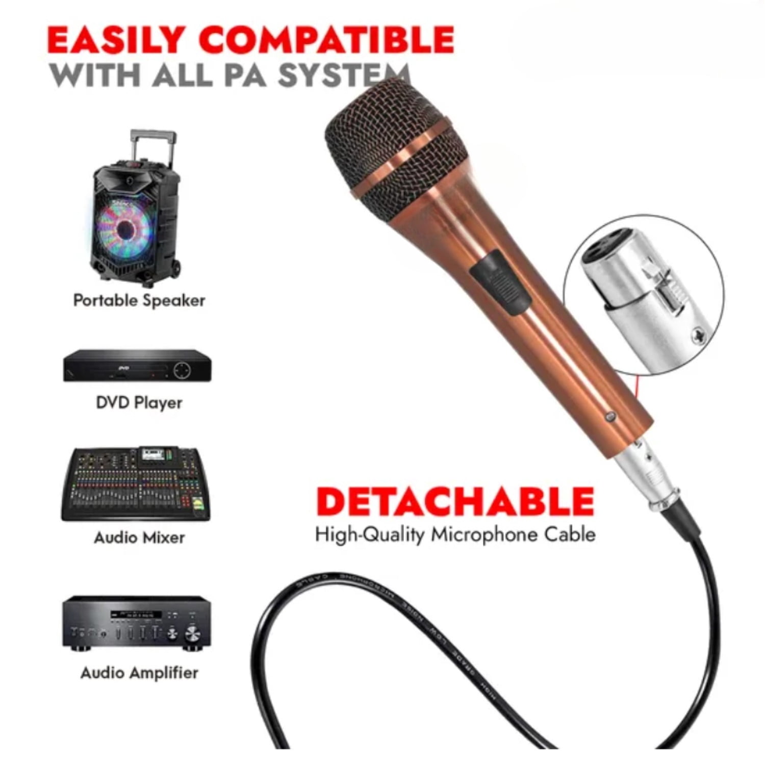 TENGDA XLR Dynamic Handheld Microphone Premium Copper Finish All Metal Build For Karaoke Singing Studio Recording Live Performances