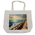 thumbnail image 1 of Nautical Shopping Bag, Sailboat Yacht on Wavy Sea at Sunset Picture Traveling Adventure Relaxing Vacation, Eco-Friendly Reusable Bag for Groceries Beach and More, 15.5" X 14.5", Cream, by Ambesonne, 1 of 2