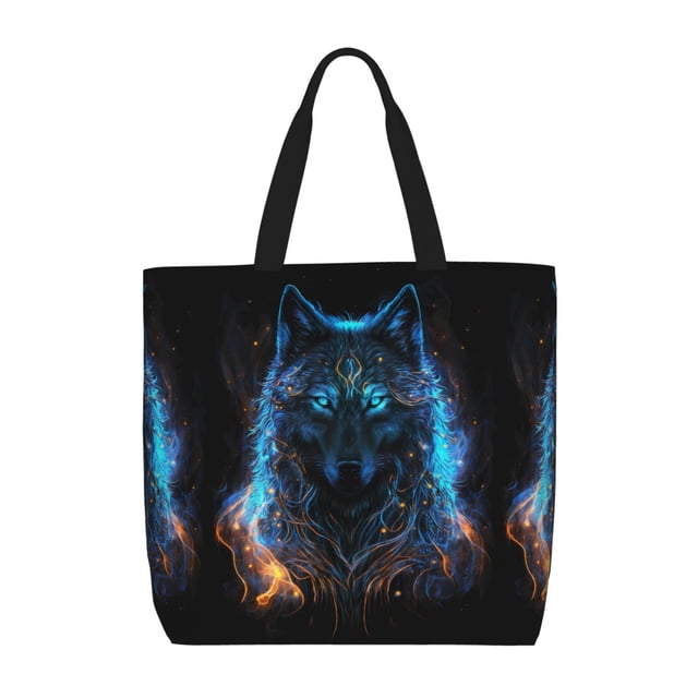 Fotbe Cool Blue Light Wolf Bolsa Tote con Estampado para Mujer, Bolsos con Cremallera, Bolsa de Hombro Casual de Gran Capacidad con Bolsillos Internos