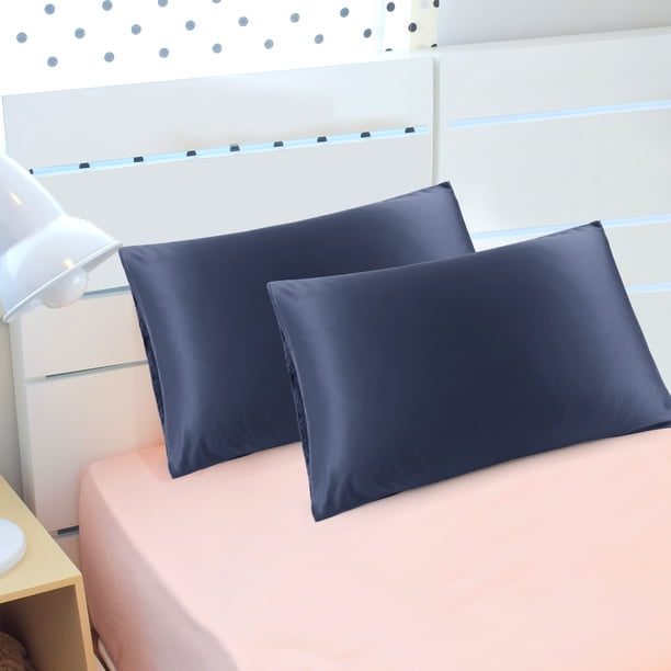 PiccoCasa Fundas de Almohada de Satén de Lujo, Juego de 2, Azul No Estándar