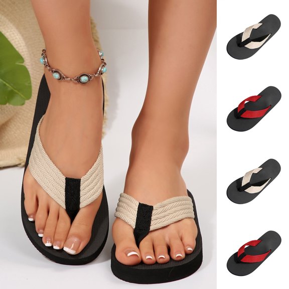 Agkizg Womens Beach Flip Flops, Thong Sandals, Plus Size Flat Flip-Flops Solid Color Round Open Toe Thong Sandals Casual Beach Indoor Outdoor Summer Slippers