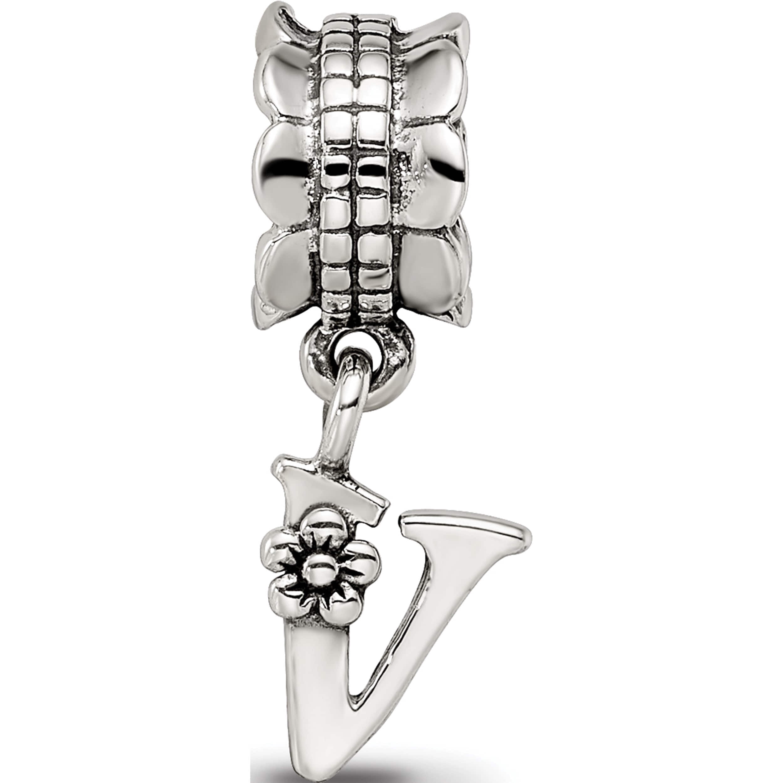 Sterling Silver Reflections Letter V Dangle Bead (18.18 X 7.27) Made In Thailand qrs1400v
