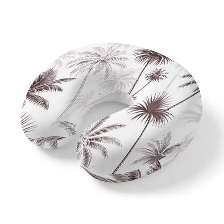 Neck Pillow Vintage Botanical Coconut Tree Travel Pillow Memory Foam U Shaped Pillows Rustic Gray Palm Tree Travel Neck Pillows for Airplane Car Office Home Sleeping Rest