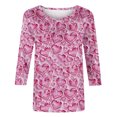 thumbnail image 4 of Women's Plus Size T Shirts Valentines Cute Heart Print 3/4 Length Sleeve Crewneck Tees Summer Tops, 4 of 5