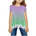 thumbnail image 1 of Jgppe Girls Short Sleeve Tops Flowy Lace Trim Gradient Color Printed A-Line Pullover Loose Tunic Shirt 3-14 Years, 1 of 4