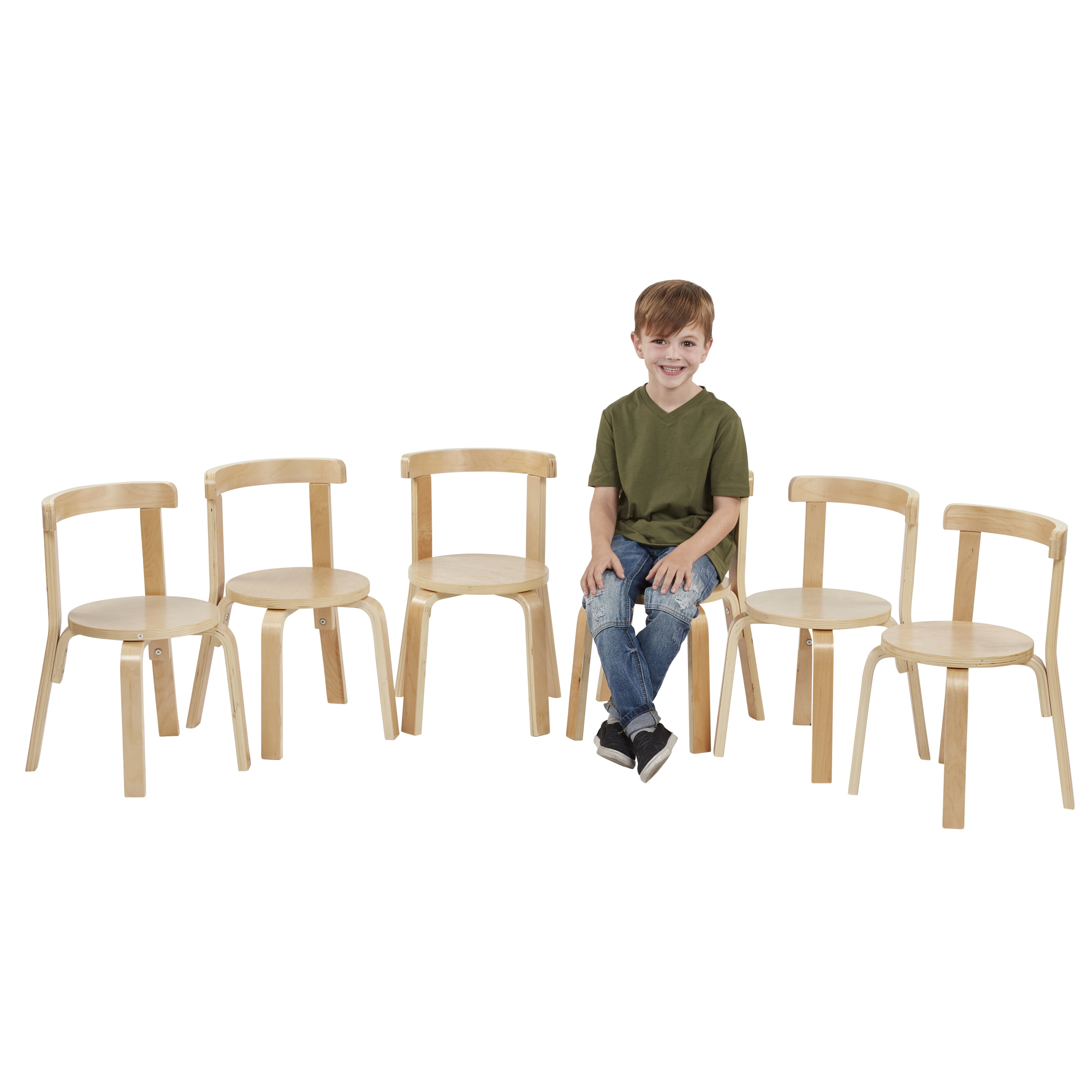 ECR4Kids Curved Back Chair, Sturdy Wood Stools for Kids and Toddlers, 6