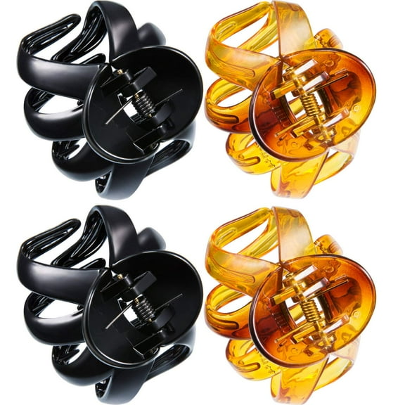 LNGOOR 4 Pieces Large Grip Octopus Clip Spider Hair Claw Hair Claw Clips for Thick Hair (6.5 cm, Brown and Black)