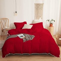 DNG Creations 1 Piece White Pom Pom Duvet Cover with Zipper Closure, 100% Egyptian Cotton, 800 Thread Cotton ( California King - Solid Red )
