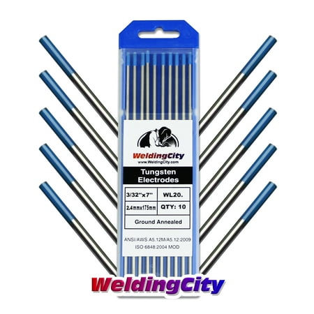 WeldingCity 10 TIG Welding Tungsten Electrodes 2.0% Lanthanated (Blue), 3/32