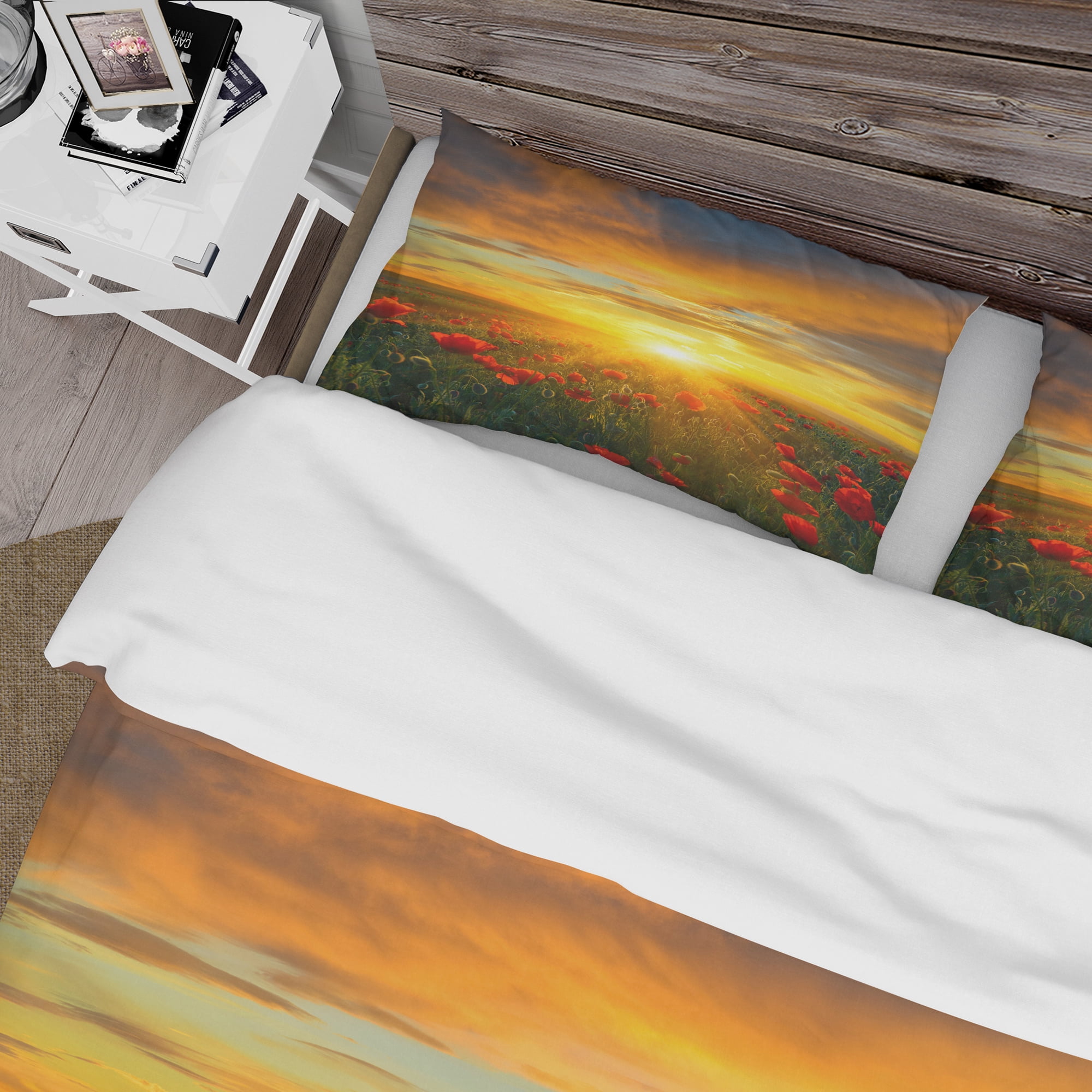 Designart 'Bright New Day Over Poppy Fields' Cabin & Lodge Duvet Cover Set