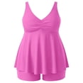 thumbnail image 5 of Sokhug Womens Plus Size Solid Color Tankini Set Waist Control Design Two Piece Swimsuit With Built in Bra, 5 of 6
