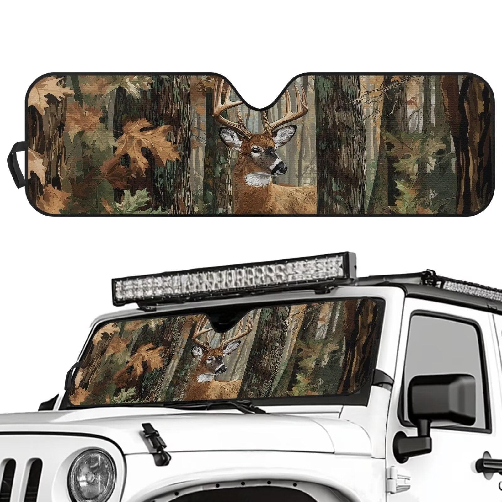 Uorisanigo Windshield Sun Shade Compatible with Jeep Wrangler TJ JK JL &Gladiator JT 2/4 Door Accessories Windshield Cover Camo Hunting Deer Sunshade Sun Blocker Protection Cover
