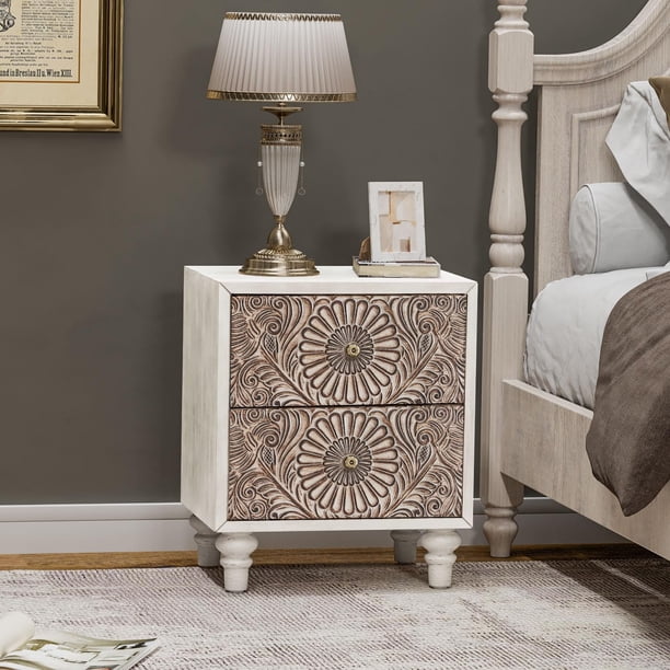 Mesita de noche Nightstand COSIEST de madera de estilo vintage con 2 cajones