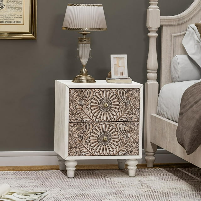 Mesita de noche Nightstand COSIEST de madera de estilo vintage con 2 cajones