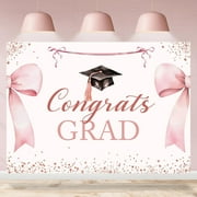 Congrats Grad Backdrop Pink Bow Graduation Grad She Did It Class of 2025 Photography Background Graduate Prom 2025 Party Decoration Supplies Cake Table Banner Photo Booth Studio Props