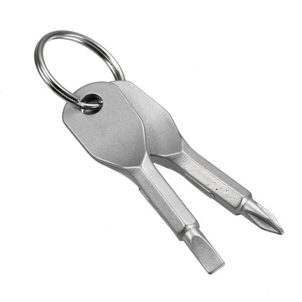 ☆ 2pcs Portable Key Shape Slotted/Phillips Screwdriver Keychain Repair Tool