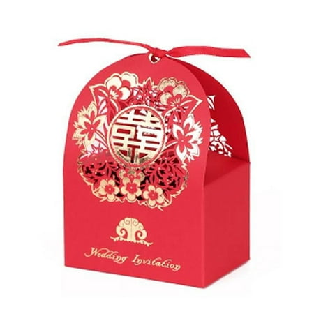 Panda Superstore Laser Cut Chinese Style Paper Gift Decorative Packages Paper Wedding Candy Boxes, Red - 10 Piece