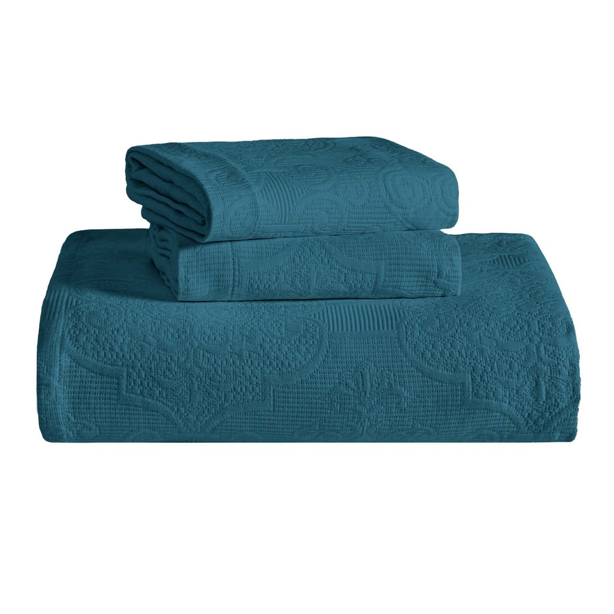 Superior 3-Piece Florin Cotton Matelasse Deep Sea Bedspread Set, Full