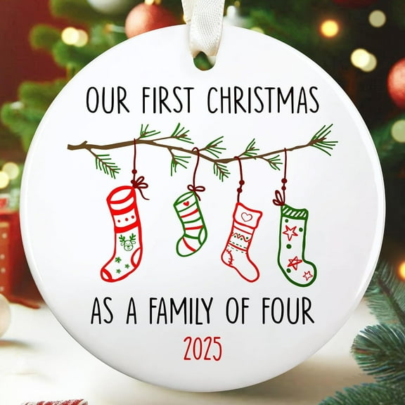 Family of Four 2025 Ceramic Ornament, Family Christmas Ornament, Baby Twins First Christmas Keepsake for Parents