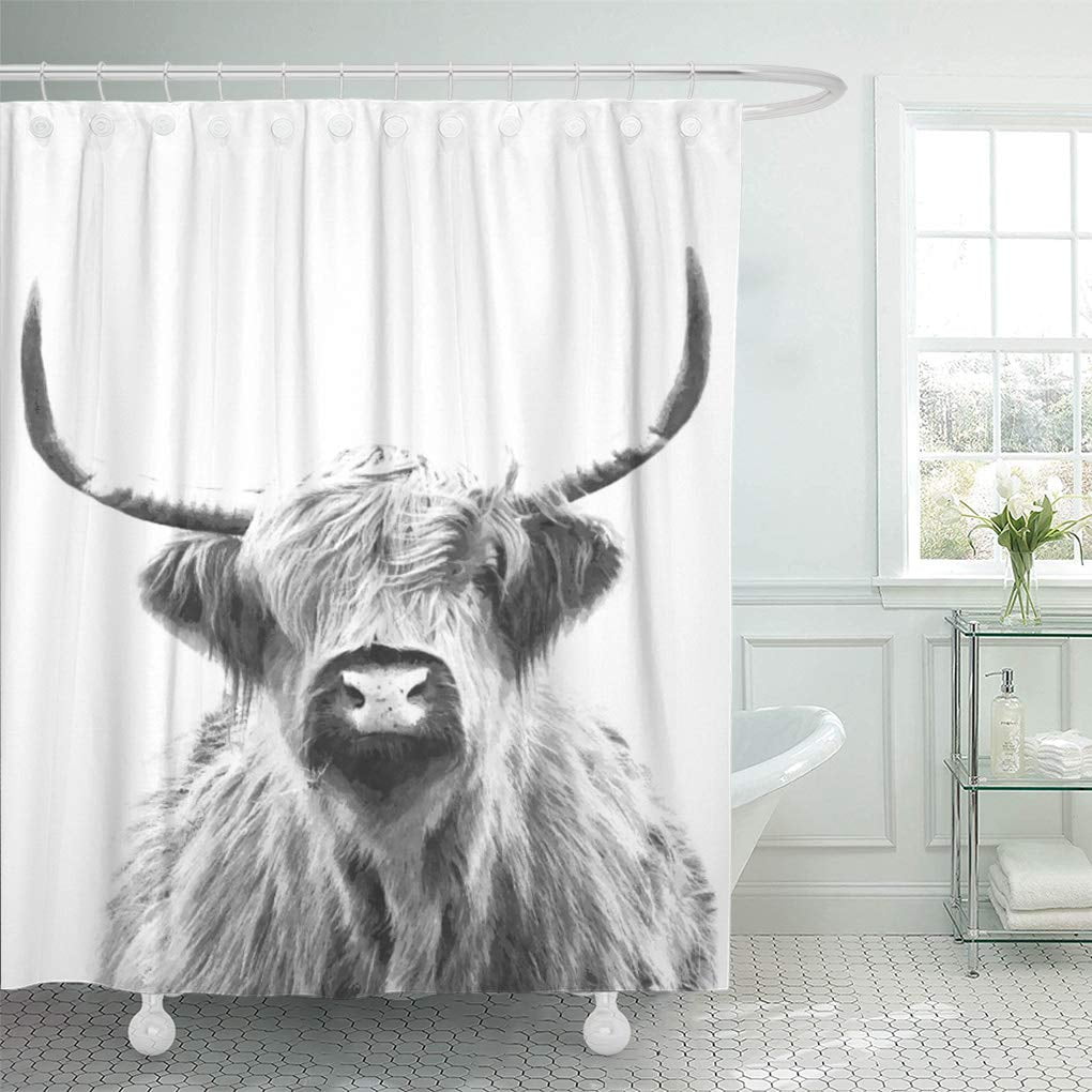 Highland Cow Bull Shower Curtain Fabric Modern Fashion Bathroom Decor with Hooks 