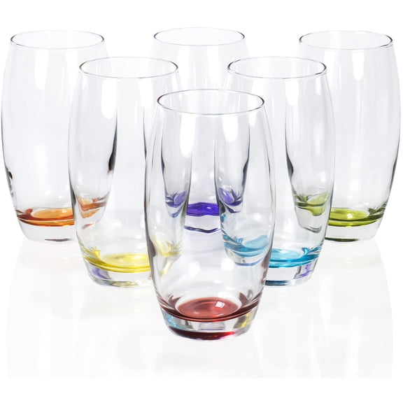 Red Co. Set of 6 Large 16 oz Multicolored Beverage Drinking Glasses