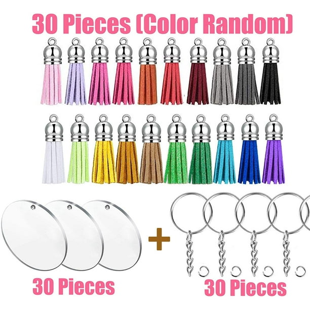 JINMURY 120 Pcs 2 Inch Acrylic Keychain Blanks | Clear Acrylic Circle Discs  with Hole, Come with Silver 30 Tassles and 30 Keychain Rings, Perfect for