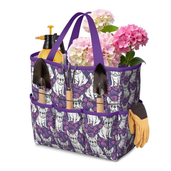 Garden Tool Bag,Purple French Bulldog Garden Tool Organizer,Garden Gifts,Waterproof Multi-Pocket Garden Tool Storage 11.8x5.5x11.4 Inch(Tools NOT Included)
