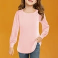 thumbnail image 2 of LIaqionyy Girls Long Sleeve Shirts Kids Crewneck Long Sleeve Curve Hem T-Shirts Basic Clothes, 2 of 6